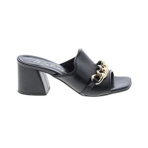 Matisse Blk Leather Square Toe Block Heel Mules Gold Chain Sz 7 Y2K Block Heel